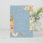 Peach Blush Spring Floral Dusty Blue Afstuderen Kaart (Staand voorkant)