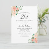 Peach Blush Waterverf Bloemen 21ste Verjaardagsfee Kaart (Staand voorkant)