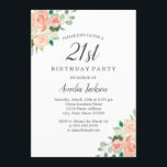 Peach Blush Waterverf Bloemen 21ste Verjaardagsfee Kaart<br><div class="desc">Floral Birthday-uitnodigingen in de Little Bayleigh Store.</div>