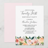 Peach Blush Waterverf Bloemen 21ste Verjaardagsfee Kaart (Voorkant / Achterkant)