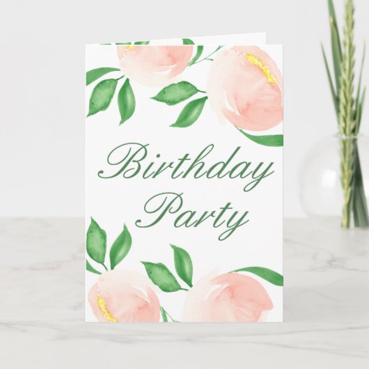 Peach Blush Waterverf Bloemen Foto Verjaardagsfees (Voorkant)