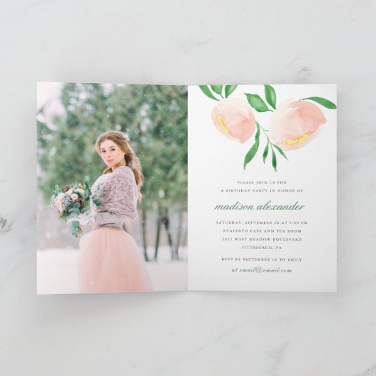 Peach Blush Waterverf Bloemen Foto Verjaardagsfees (Binnen)