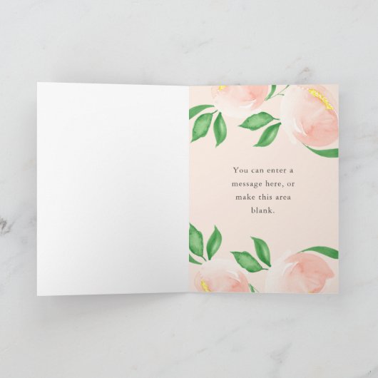 Peach Blush Waterverf Bloemen Verjaardag Kaart (Binnen)