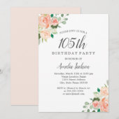 Peach Blush Waterverf Floral 105e verjaardagsfeest Kaart (Voorkant / Achterkant)