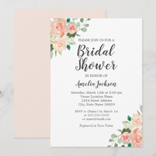 Peach Blush Waterverf Floral Vrijgezellenfeest Kaart (Voorkant / Achterkant)