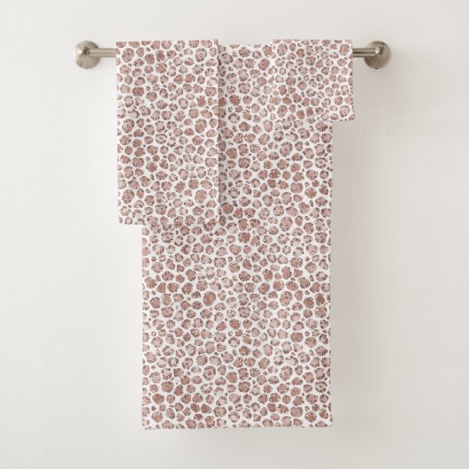 Peach Blush White leopard Print Glitter Bad Handdoek (Insitu)
