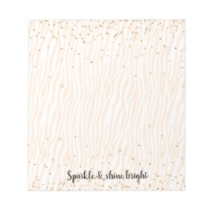 Peach Blush White Zebra Gold Confetti Sparkle Notitieblok