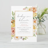 Peach & Blush Wildflower Meisje Baby Borrel Kaart (Staand voorkant)