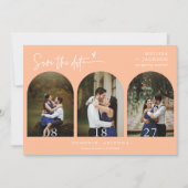 Peach Boho Arch Foto QR Code Save the Date Kaart (Voorkant)
