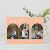 Peach Boho Arch Foto QR Code Save the Date Kaart (Staand voorkant)