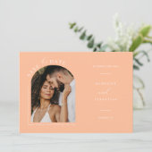 Peach Boho Arch Foto QR Code Save the Date Kaart (Staand voorkant)