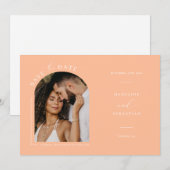 Peach Boho Arch Foto QR Code Save the Date Kaart (Voorkant / Achterkant)