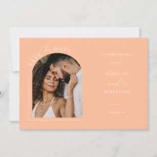 Peach Boho Arch Foto QR Code Save the Date Kaart