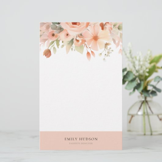 Peach Boho Floral Briefpapier (Staand voorkant)