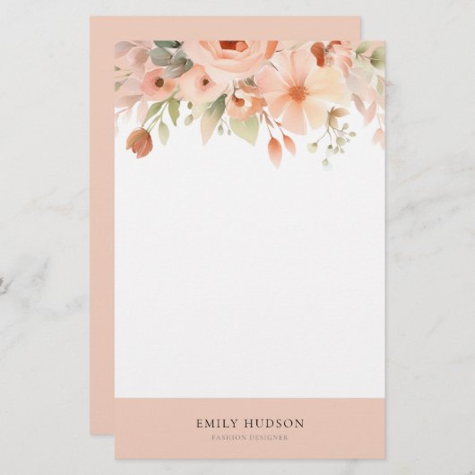Peach Boho Floral Briefpapier (Voorkant / Achterkant)