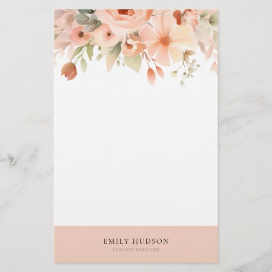Peach Boho Floral Briefpapier (Voorkant)