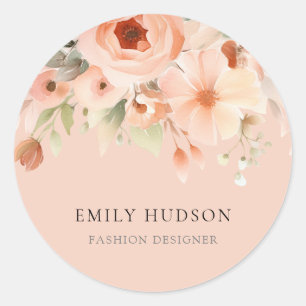 Peach Boho Floral Business Ronde Sticker