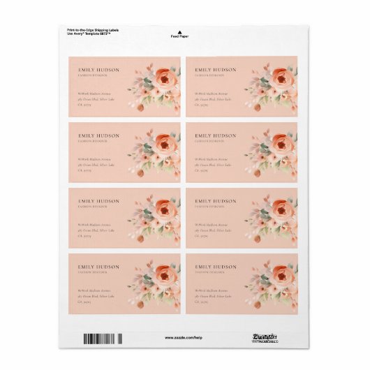 Peach Boho Floral Etiket (Full Sheet)