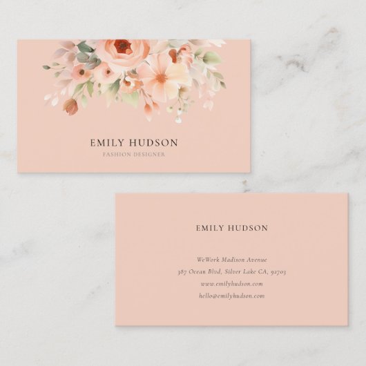 Peach Boho Floral Visitekaartje (Voorkant / Achterkant)