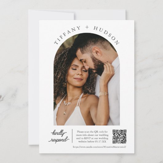 Peach Boho minimale bruiloft boog foto QR-code Kaart (Achterkant)