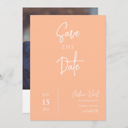 Peach Boho Modern Sla de datum bruiloft foto Kaart (Voorkant / Achterkant)