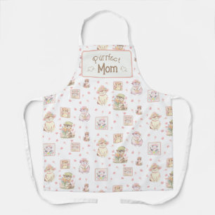 Peach Boho Purrfect Mom Cat Spring Pet Bloemen Schort