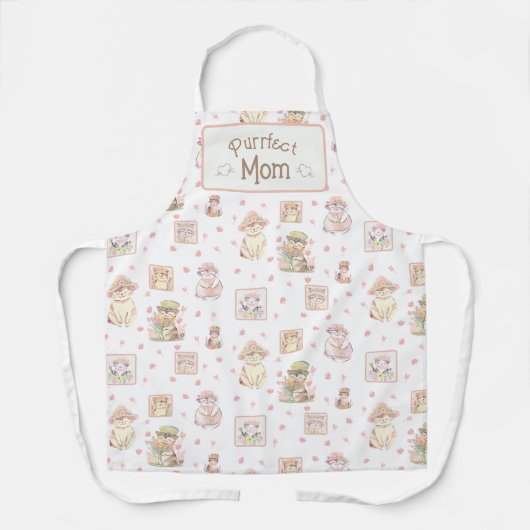Peach Boho Purrfect Mom Cat Spring Pet Bloemen Schort (Voorkant)