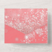 Peach Bokeh en Glitter Quinceañera All In One Uitnodiging (Achterkant)