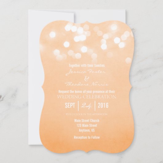 Peach Bokeh Glitter Lights Wedding Uitnodiging (Voorkant)