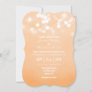 Peach Bokeh Glitter Lights Wedding Uitnodiging