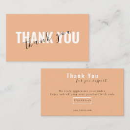 Peach Bold Script Thank You Card Discount Business Visitekaartje