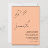 Peach Borderred Hand-Lettered Script Foto Bruiloft Kaart (Voorkant)