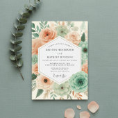 Peach Botanical Flourish Wedding Kaart