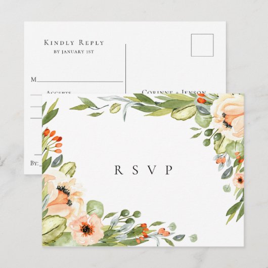 Peach Botanical Lijst Wedding RSVP Song Request Uitnodiging Briefkaart (Voorkant / Achterkant)