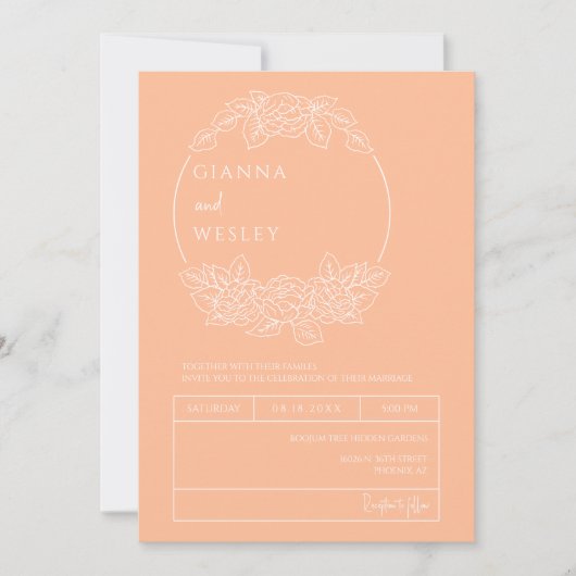 Peach Botanical Line Art Boho QR Code Foto Kaart (Voorkant)