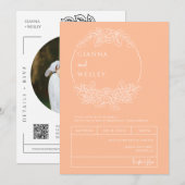 Peach Botanical Line Art Boho QR Code Foto Kaart (Voorkant / Achterkant)