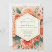Peach Botanical Romance Wedding Kaart (Voorkant)