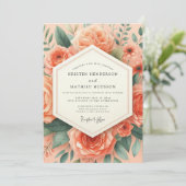 Peach Botanical Romance Wedding Kaart (Staand voorkant)