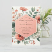 Peach Botanical Romance Wedding Kaart (Staand voorkant)