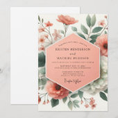 Peach Botanical Romance Wedding Kaart (Voorkant / Achterkant)