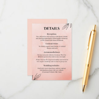  Peach Botanical Wedding Details Card Informatiekaartje