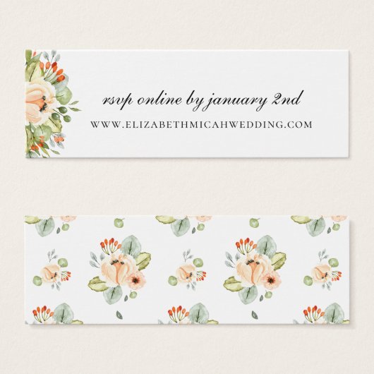 Peach Botanical Wedding Website RSVP Mini Visitekaartjes (Voorkant /achterkant)