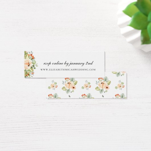 Peach Botanical Wedding Website RSVP Mini Visitekaartjes (Bureau)