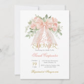 Peach Bow Baby shower Meisje uitnodiging (Voorkant)