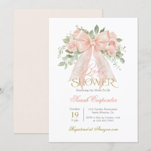 Peach Bow Baby shower Meisje uitnodiging