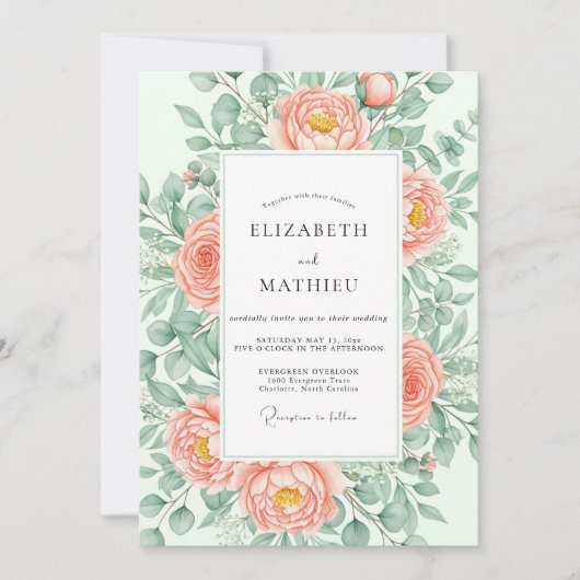 Peach Breathtaking Botanical Wedding Kaart (Voorkant)