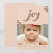 Peach & Bronze Glitter Joy Xmas Fotokaart Feestdagenkaart (Voorkant / Achterkant)
