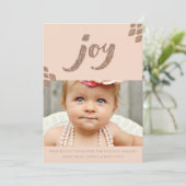 Peach & Bronze Glitter Joy Xmas Fotokaart Feestdagenkaart (Staand voorkant)