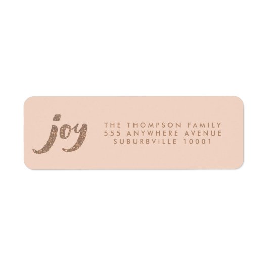 Peach & Bronze Glitter Joy Xmas Retouradres Etiket (Voorkant)