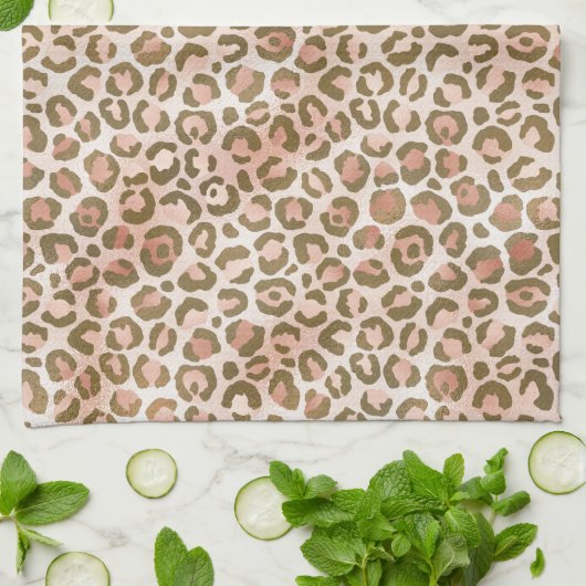 Peach Brown Leopard Print Theedoek (Gevouwen)